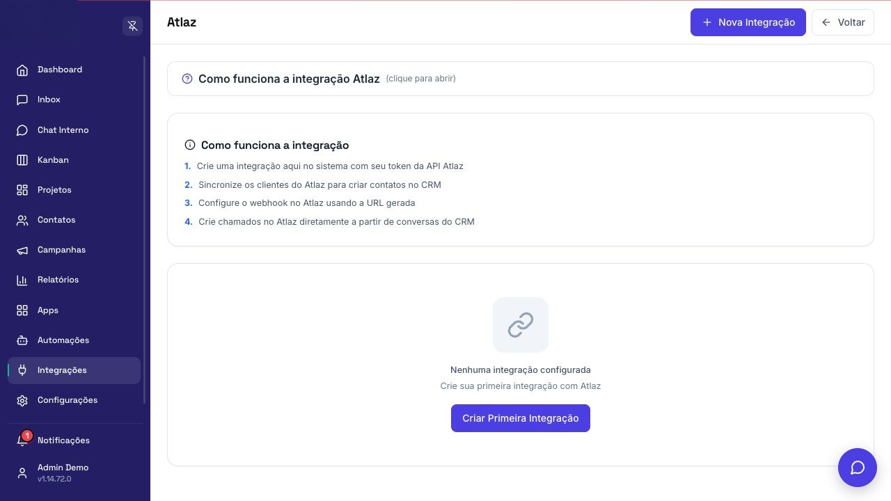 Tela de configuração de Atlaz