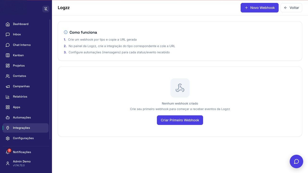 Tela de configuração de Logzz