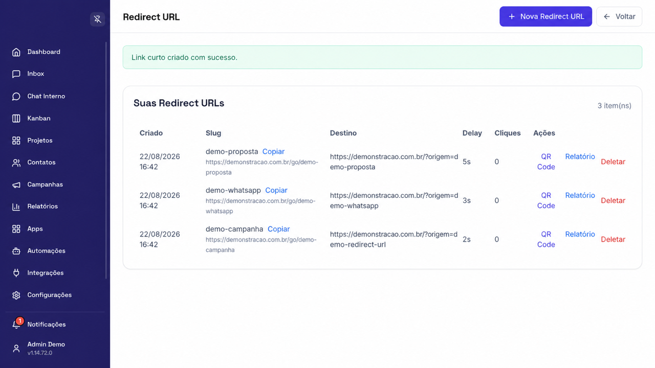 Lista de Redirect URLs criadas